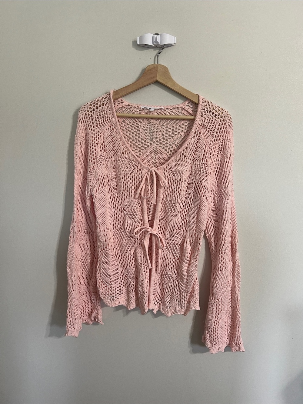 Celebrity Pink Light Pink Open Knit Tie Front Sweater | Size L